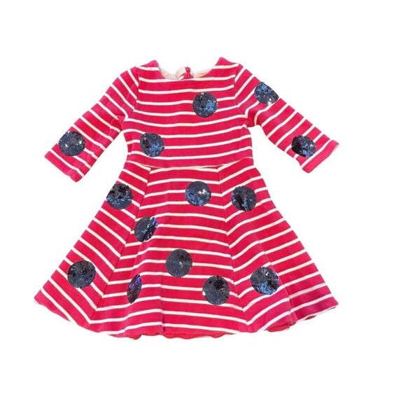 Mini Boden Other - Mini Boden Girls Red White Striped Dress Sequin Polka Dots Long Sleeve 4-5 year